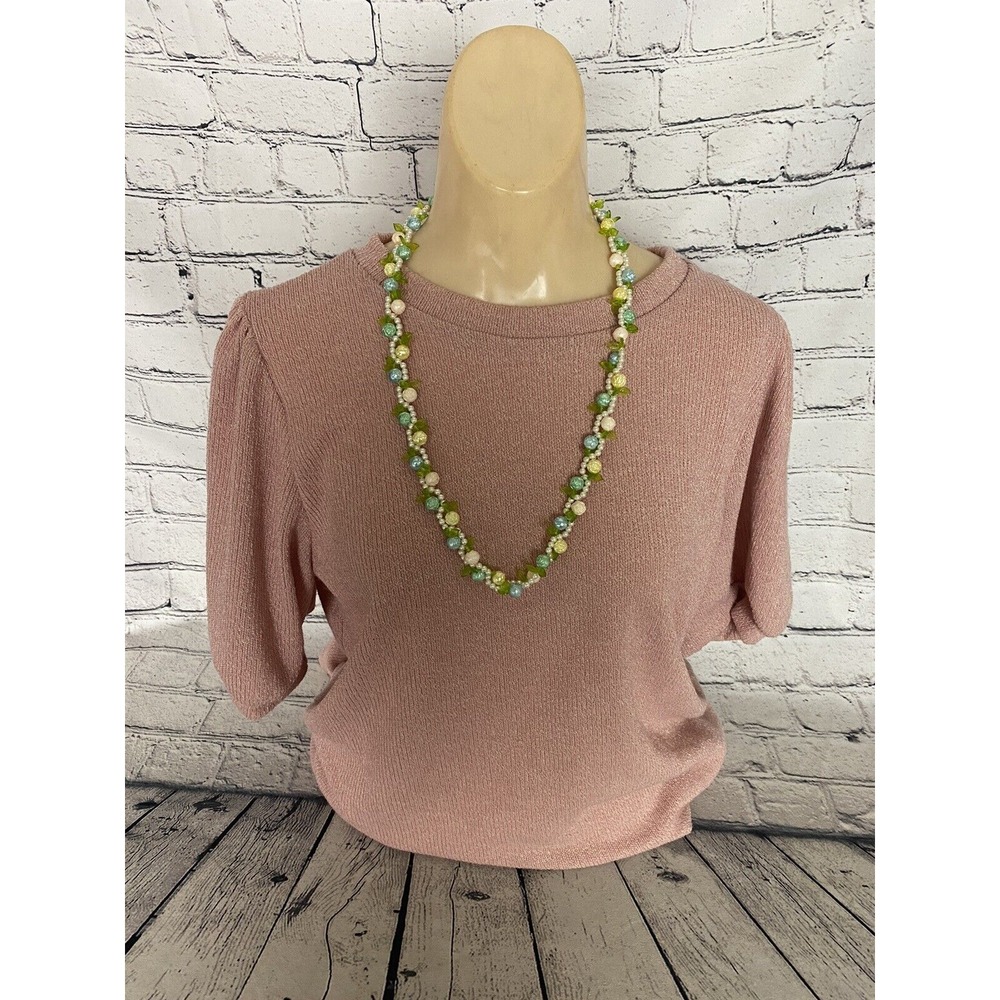 Vintage Celluloid Floral Leaf Necklace Multicolor Rosettes Faux Pearls‎ 14"